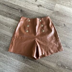 Zara High Waist Brown Shorts with Button Accents